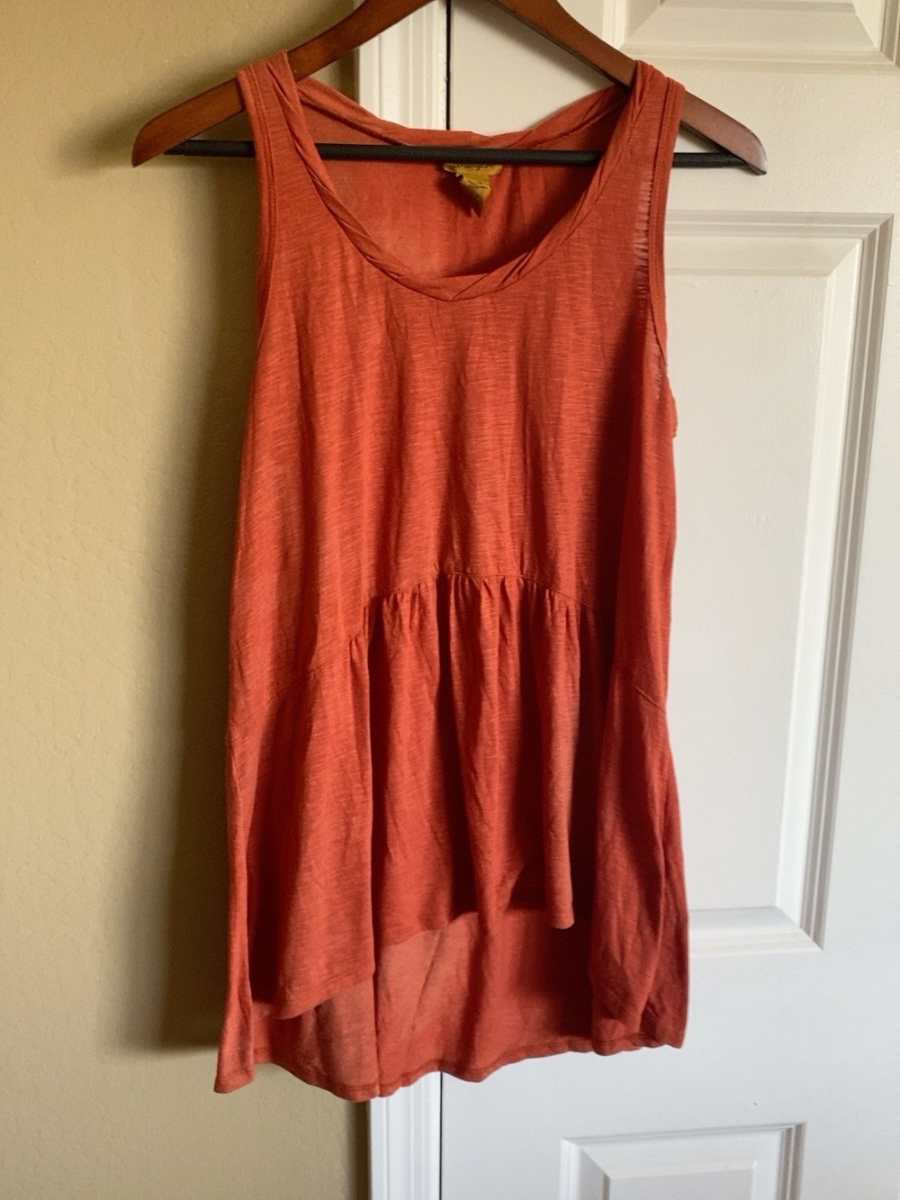 Wrangler Rust Orange High Low Ruffle Tunic Tank Top L Boho Western